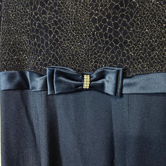 Von Bramlett Vintage Navy Blue Gown Evening Dress Sparkle Top Satin Bow Sz 10 - Picture 6 of 9
